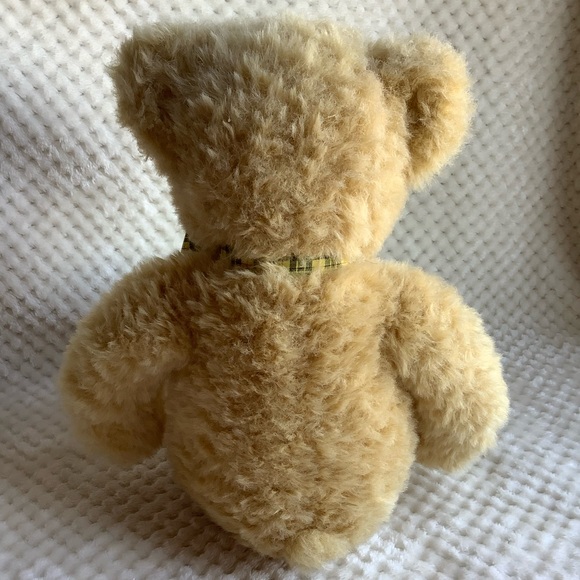 GUND Golden Honey Coloured Plush Bear Yellow Black Checkered Bow Stuffed Animal - Picture 7 of 12